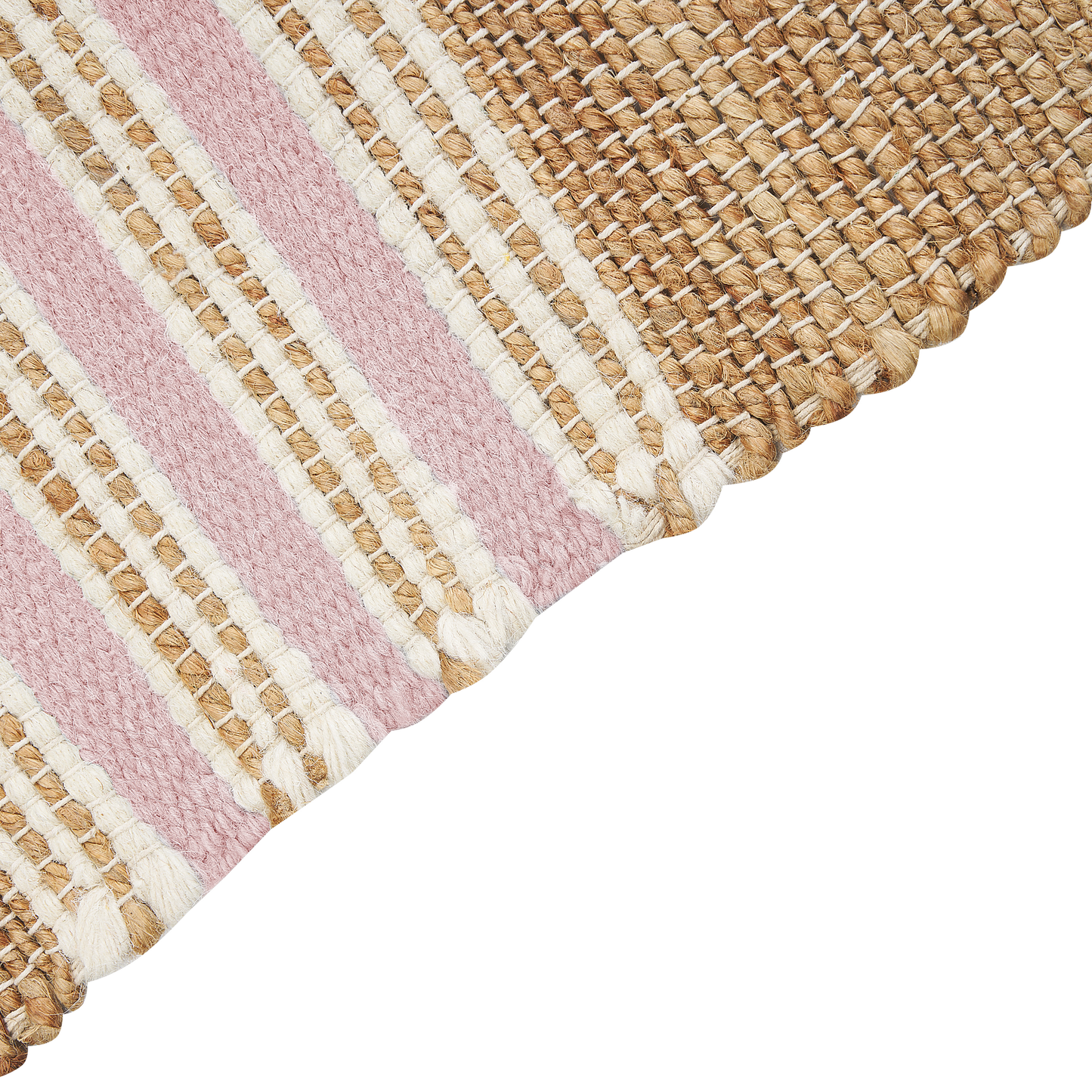 Jute Dhurrie Rug 80 x 150 Beige Pink Tassels Handwoven Striped