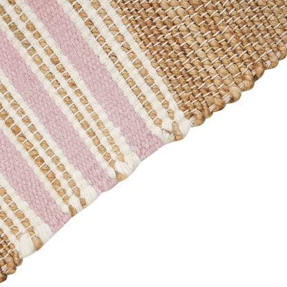 Jute Dhurrie Rug 80 x 150 Beige Pink Tassels Handwoven Striped