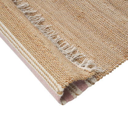 Jute Dhurrie Rug 80 x 150 Beige Pink Tassels Handwoven Striped