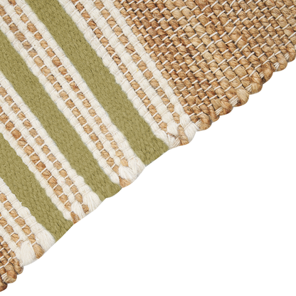 Beige and Green Jute Dhurrie Rug 80 x 150cm Handwoven Boho Tassels