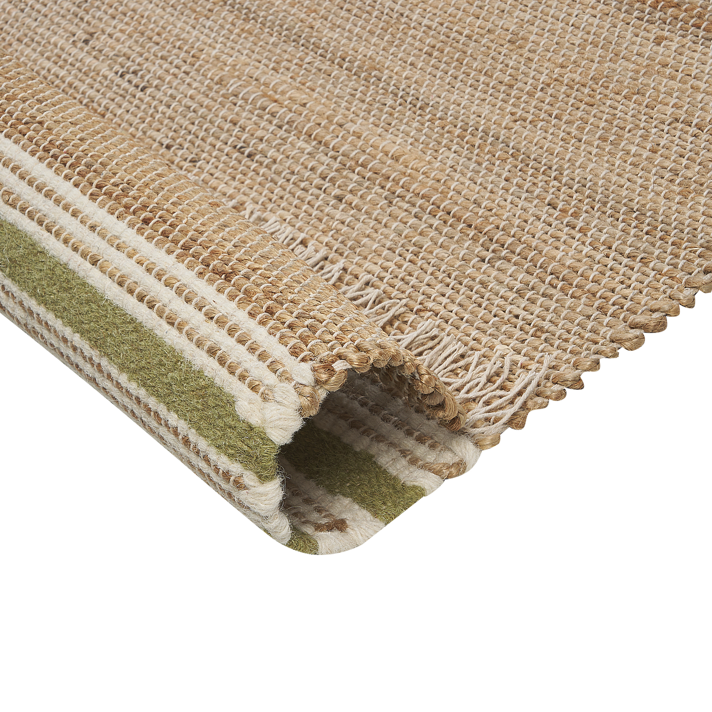 Beige and Green Jute Dhurrie Rug 80 x 150cm Handwoven Boho Tassels