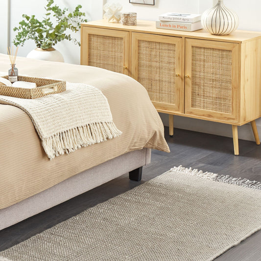 Home Grey Wool Cotton Rug 80 X 150cm Hand Woven Flat Weave With Tassels Premium