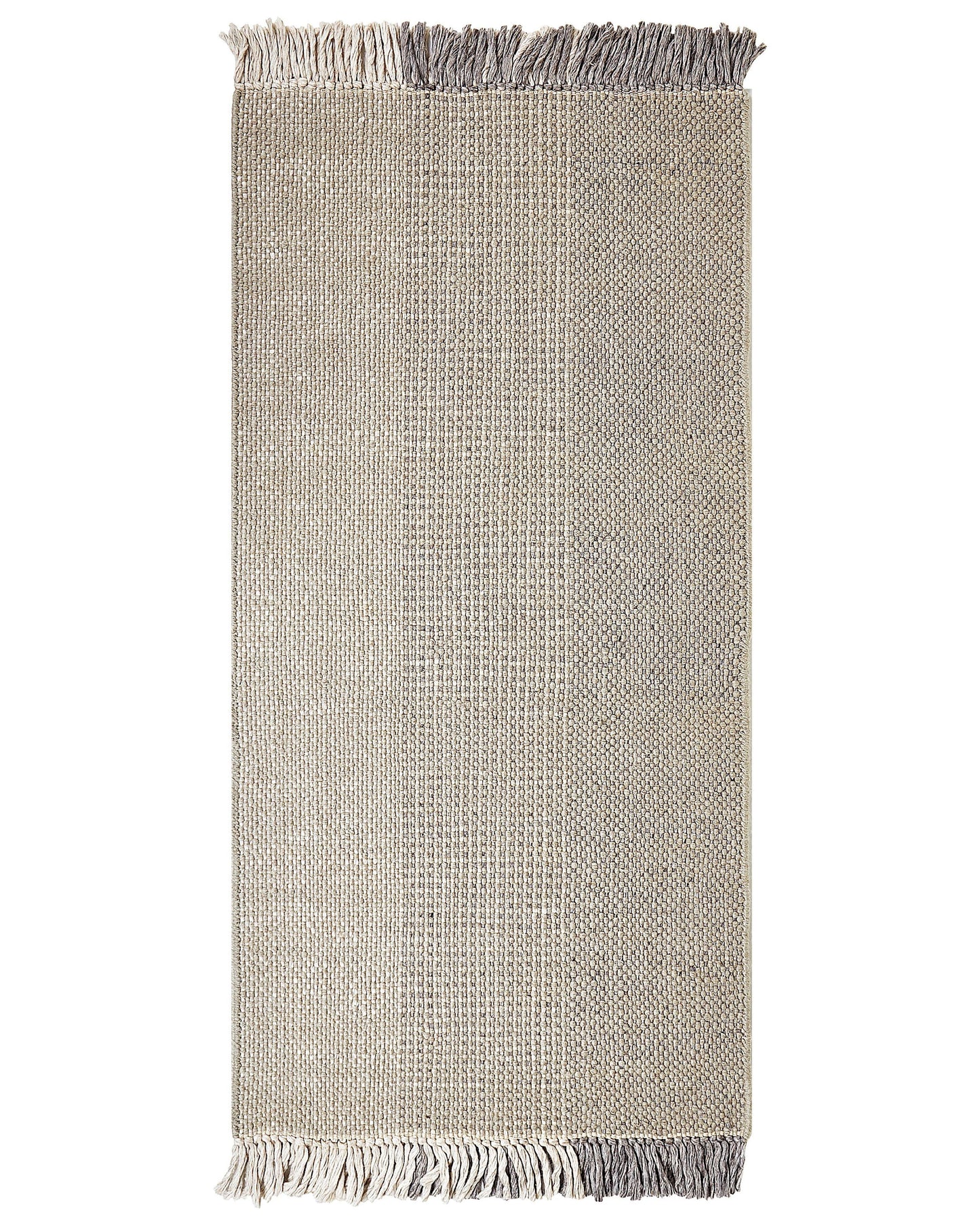 Home Grey Wool Cotton Rug 80 X 150cm Hand Woven Flat Weave With Tassels Premium
