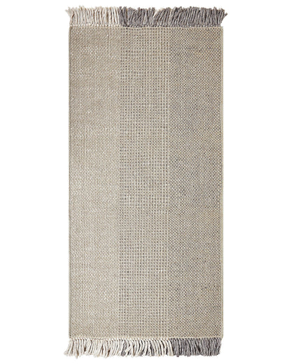 Home Grey Wool Cotton Rug 80 X 150cm Hand Woven Flat Weave With Tassels Premium
