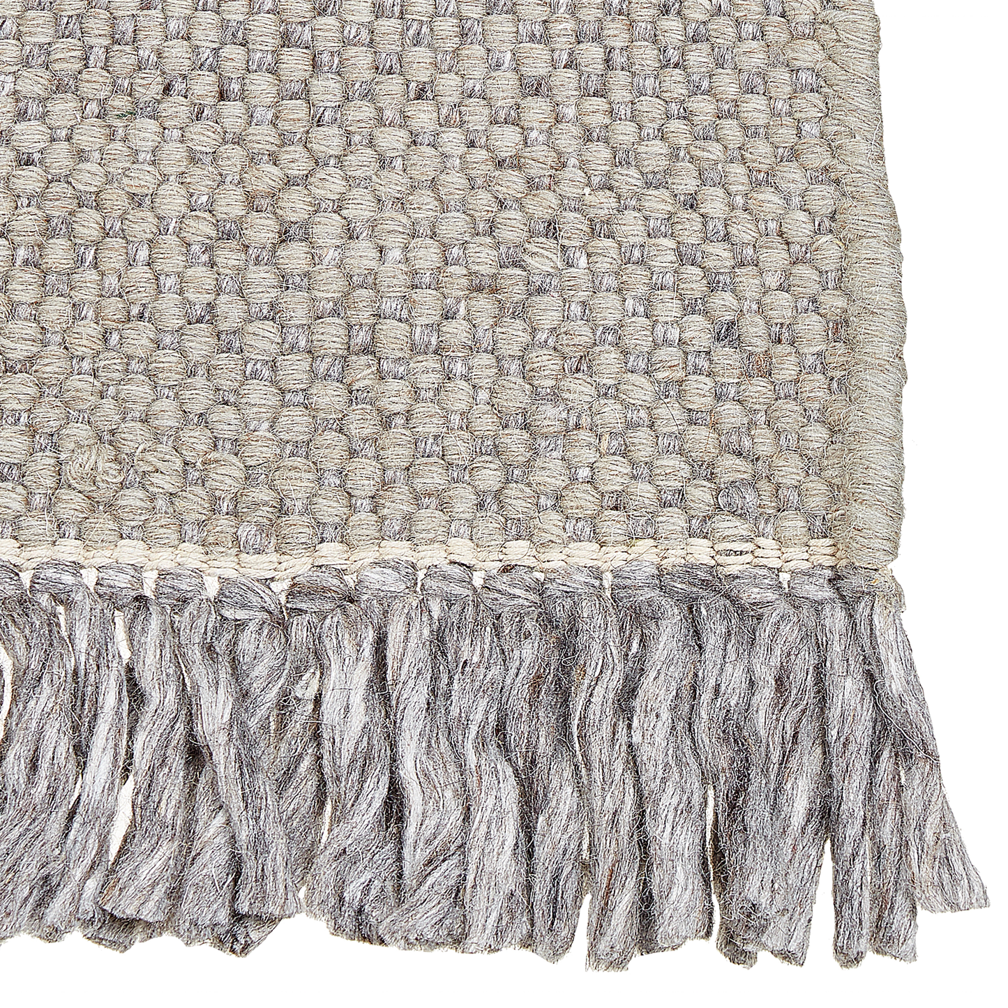 Home Grey Wool Cotton Rug 80 X 150cm Hand Woven Flat Weave With Tassels Premium