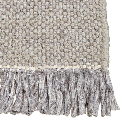 Home Grey Wool Cotton Rug 80 X 150cm Hand Woven Flat Weave With Tassels Premium