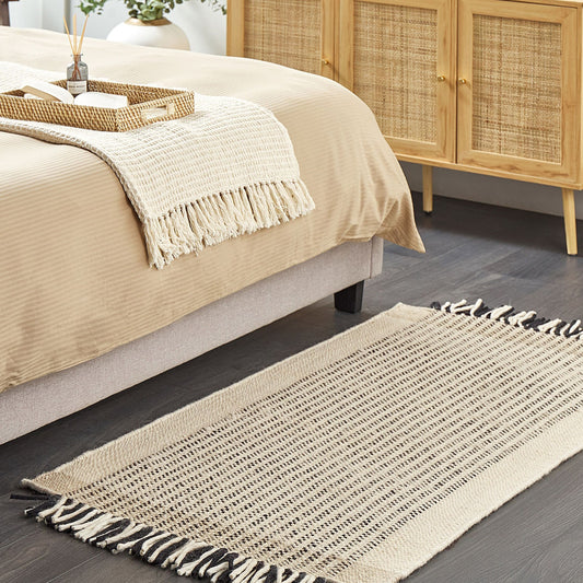 Handwoven Flatweave Rug Beige And Black 80 x 150 Tassels
