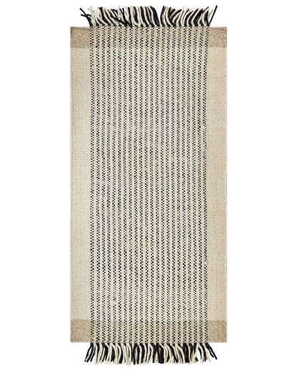 Handwoven Flatweave Rug Beige And Black 80 x 150 Tassels