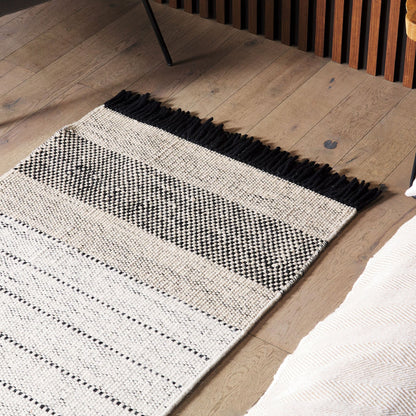 Hand Woven Flat Weave Rug 80 x 150 Beige Black Tassels