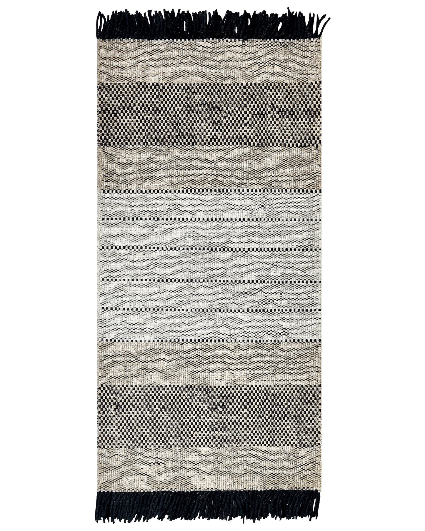 Hand Woven Flat Weave Rug 80 x 150 Beige Black Tassels