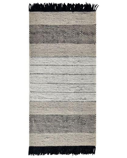 Hand Woven Flat Weave Rug 80 x 150 Beige Black Tassels