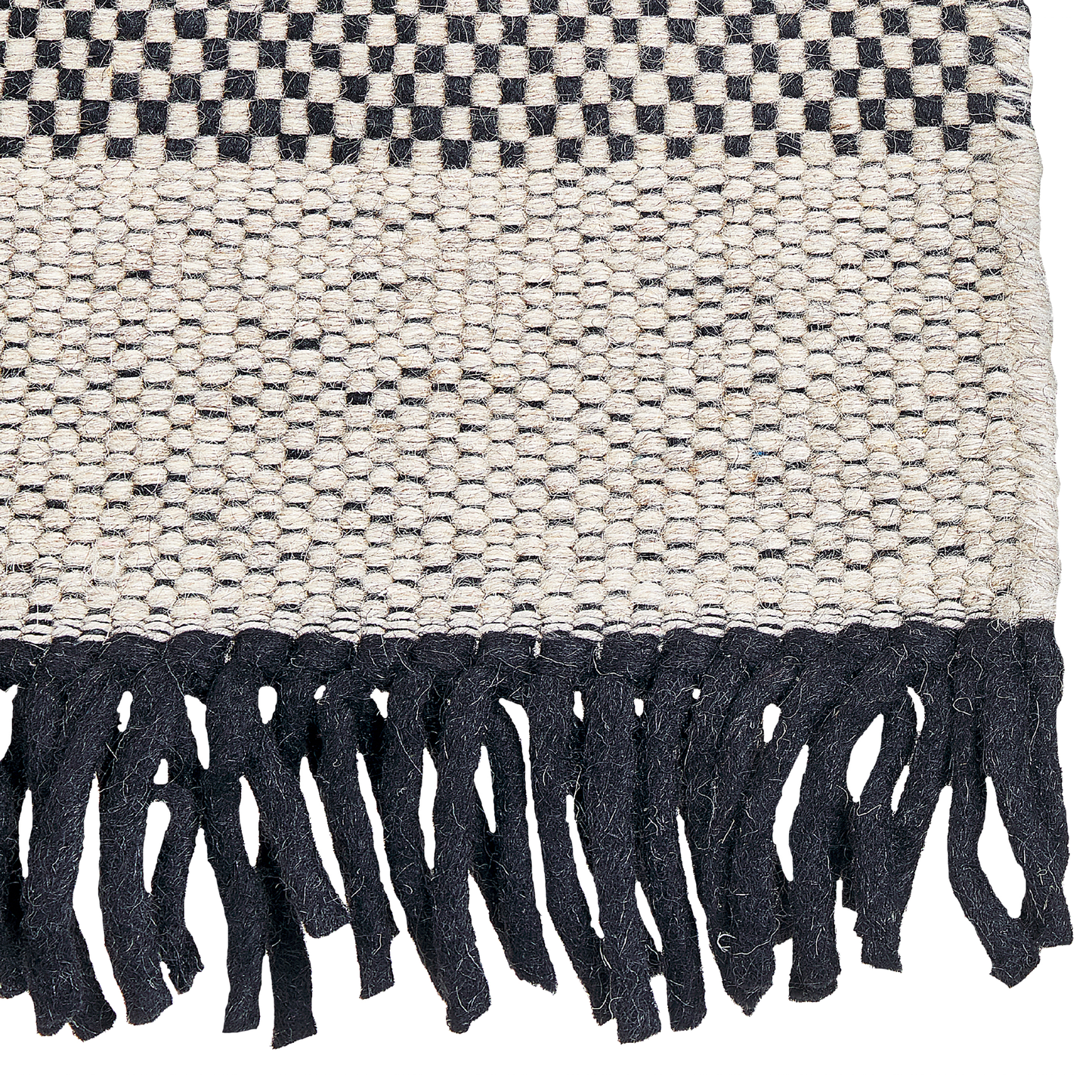 Hand Woven Flat Weave Rug 80 x 150 Beige Black Tassels