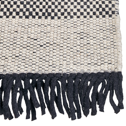 Hand Woven Flat Weave Rug 80 x 150 Beige Black Tassels