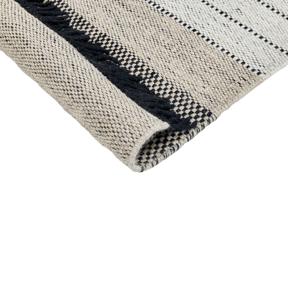 Hand Woven Flat Weave Rug 80 x 150 Beige Black Tassels