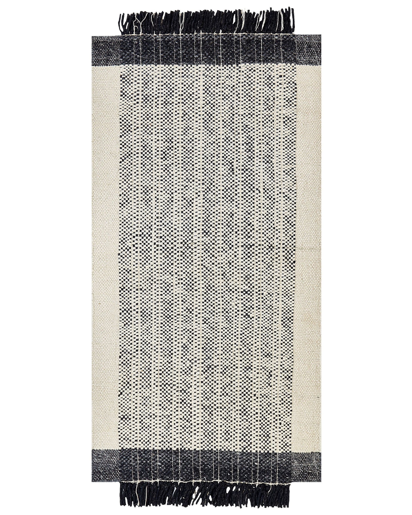 White Black Wool Cotton Rug 80 x 150 Hand Woven Tassels