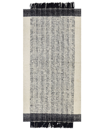 White Black Wool Cotton Rug 80 x 150 Hand Woven Tassels