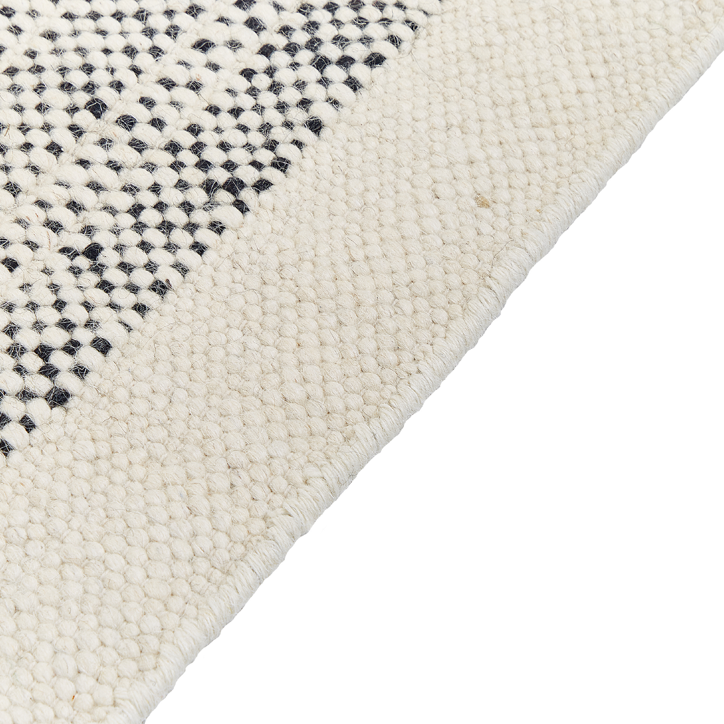 White Black Wool Cotton Rug 80 x 150 Hand Woven Tassels