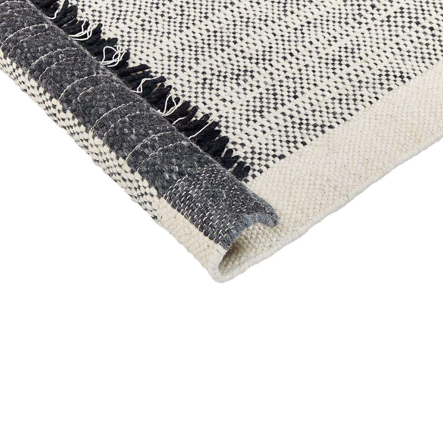 White Black Wool Cotton Rug 80 x 150 Hand Woven Tassels