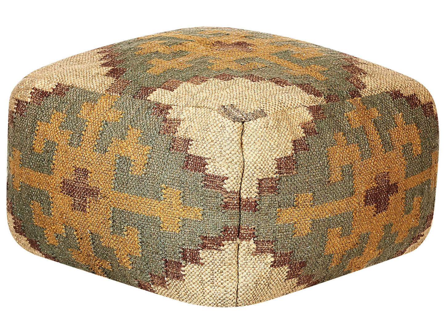 Multicolour Jute and Wool Pouffe 50 x 50cm Kilim Style Oriental Pattern