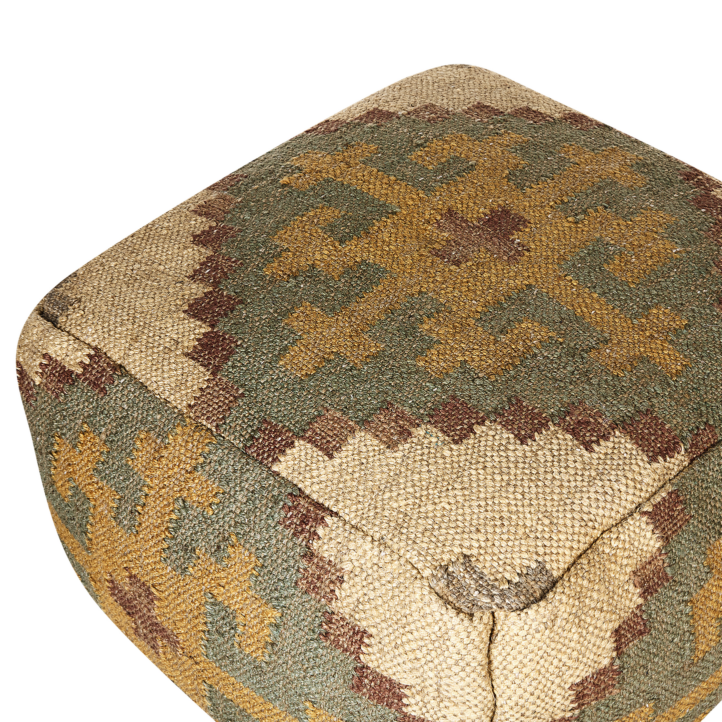 Multicolour Jute and Wool Pouffe 50 x 50cm Kilim Style Oriental Pattern
