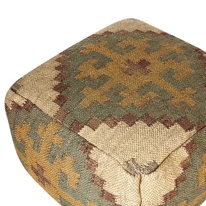 Multicolour Jute and Wool Pouffe 50 x 50cm Kilim Style Oriental Pattern