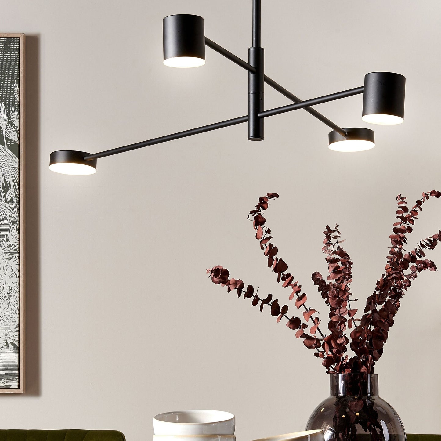 Pendant Lamp 4 Lights Black Metal Frame Minimalist Modern Living Room Bedroom