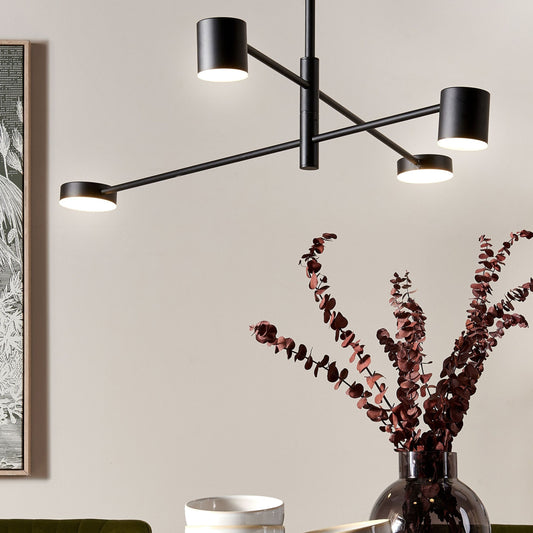 Pendant Lamp 4 Lights Black Metal Frame Minimalist Modern Living Room Bedroom