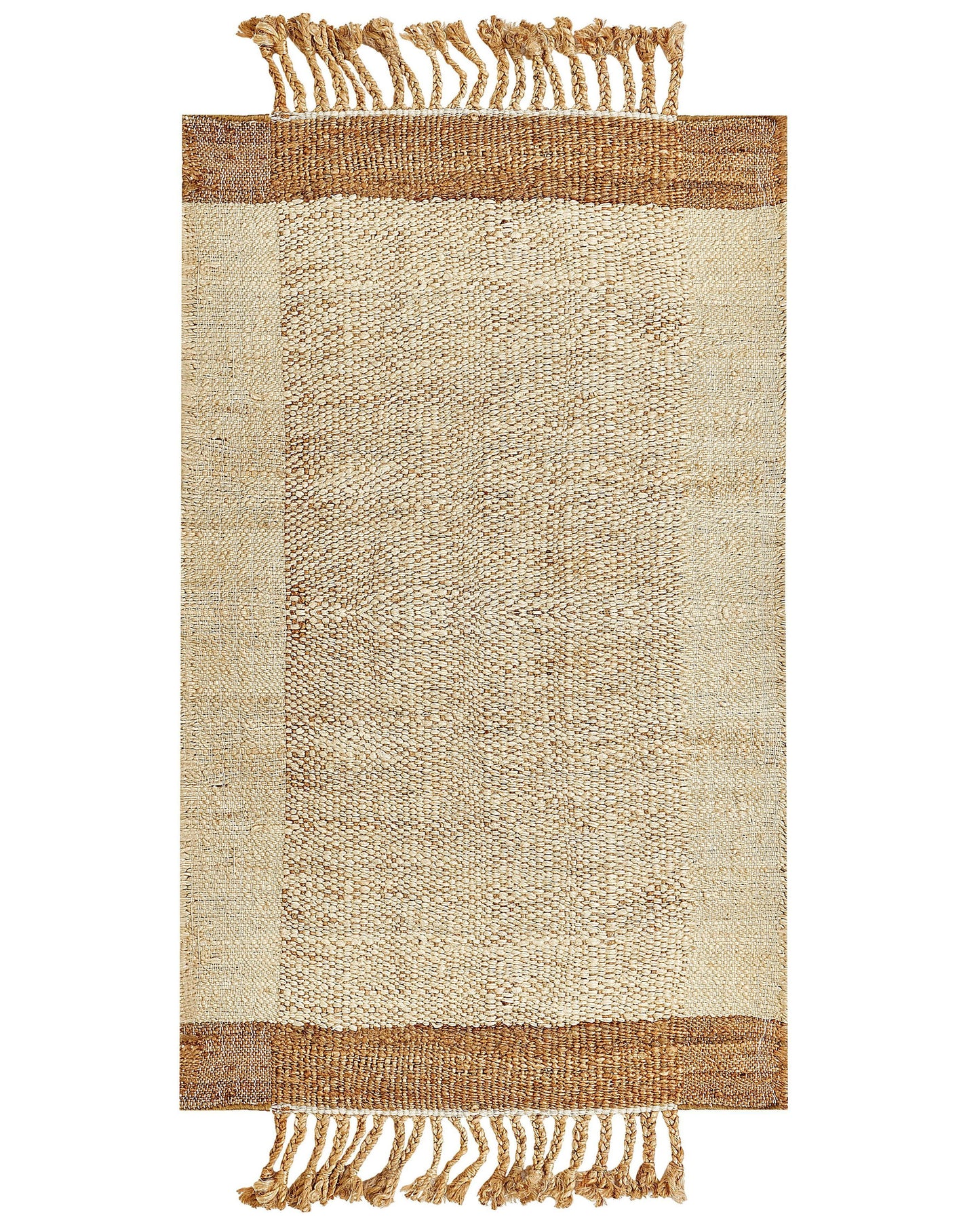 Beige Jute Area Rug 80 x 150cm Handwoven Tassels Geometric Boho Style