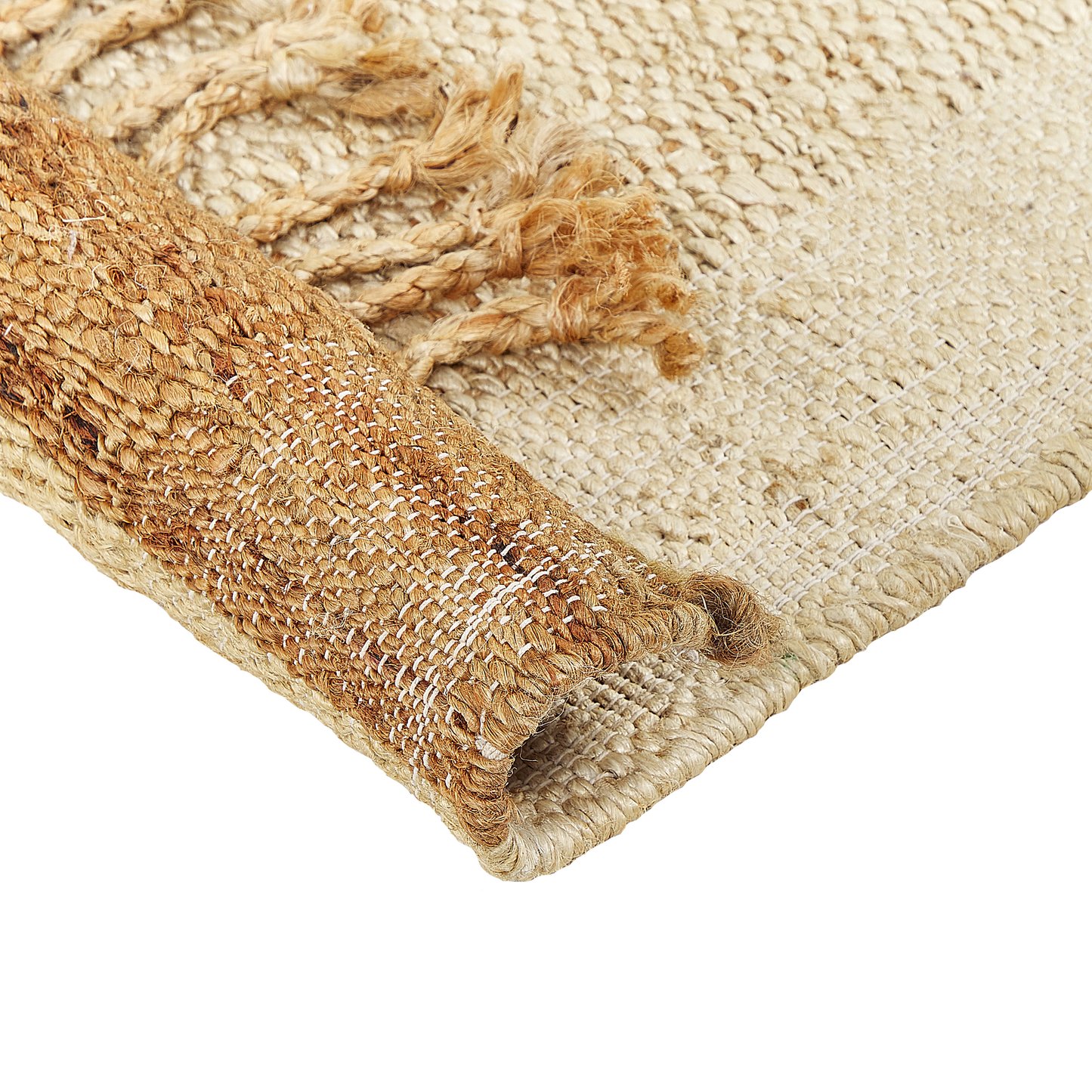 Beige Jute Area Rug 80 x 150cm Handwoven Tassels Geometric Boho Style