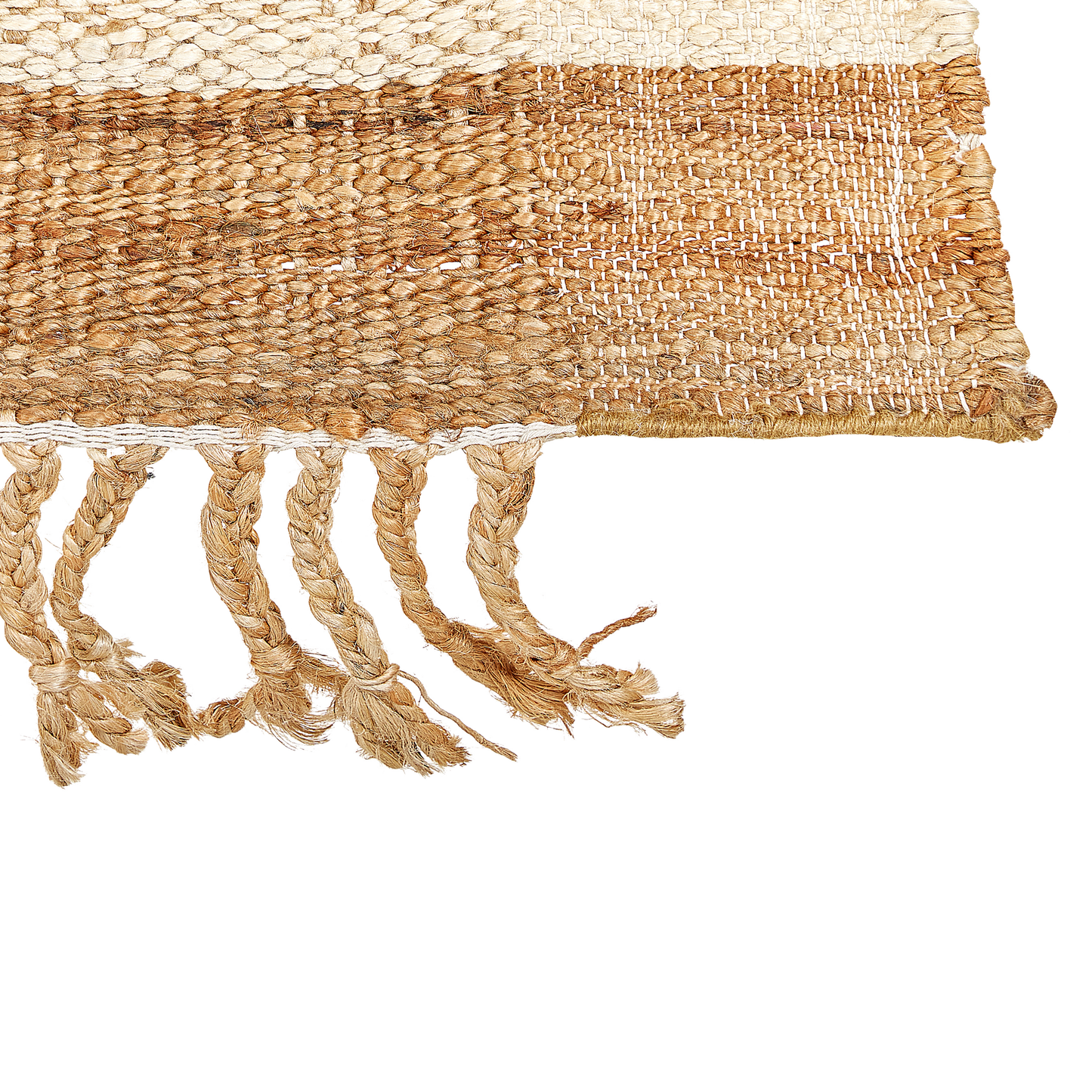 Beige Jute Area Rug 80 x 150cm Handwoven Tassels Geometric Boho Style
