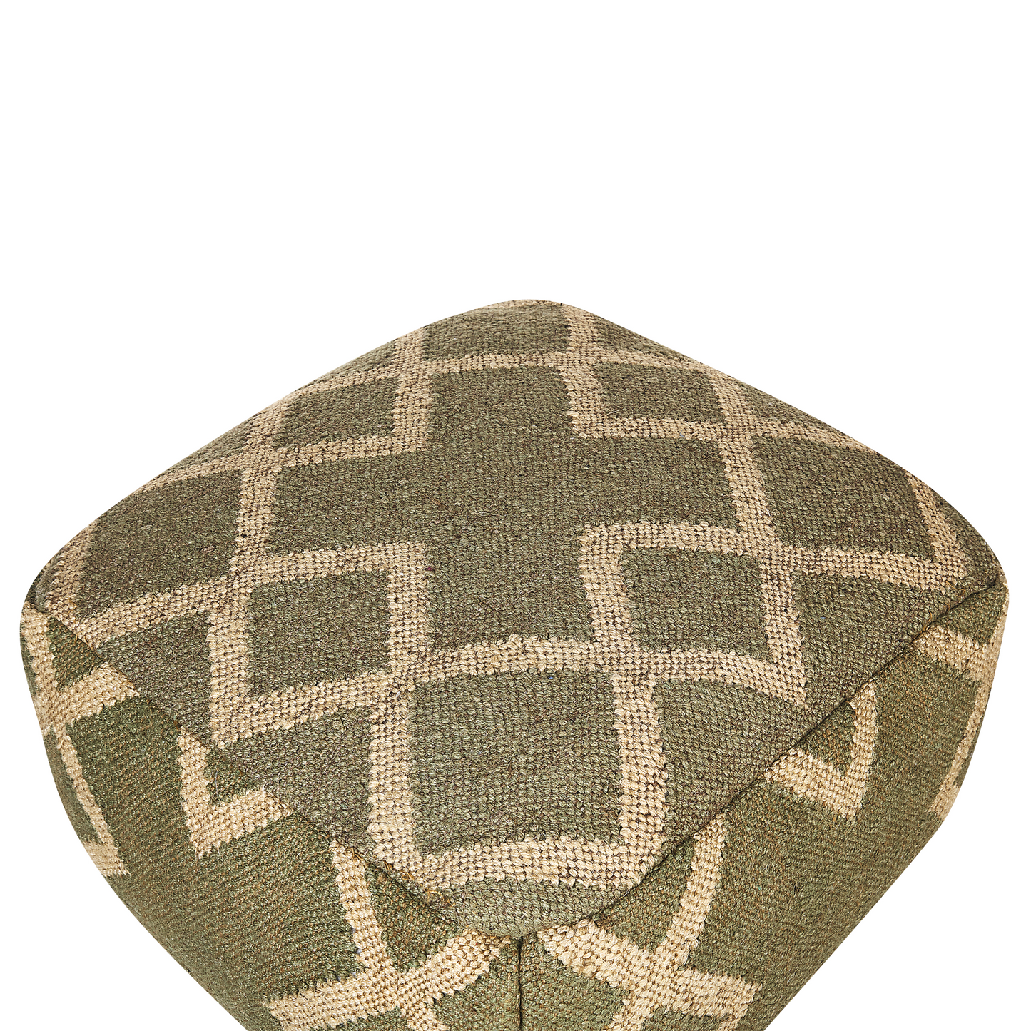 Nordic Loom Geometric Pattern Jute Wool Pouffe 50 x 50cm Green Beige