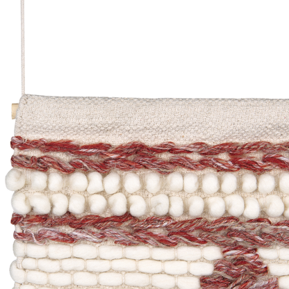 Wall Hanging Red Beige Wool Handwoven Tassels Geometric Boho