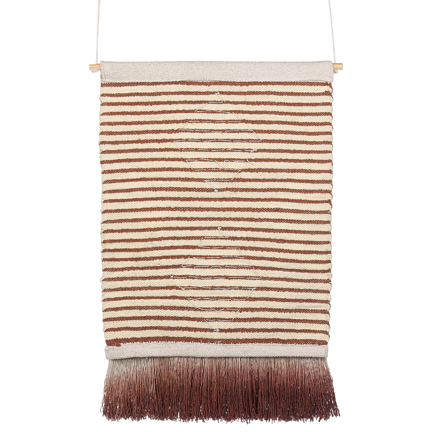 Handwoven Wall Hanging Red Beige With Sequins Tassels Geometric Pattern Boho Decor