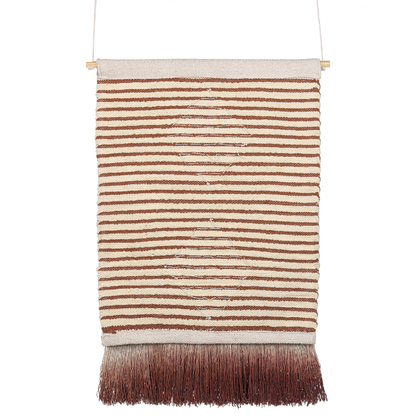 Handwoven Wall Hanging Red Beige With Sequins Tassels Geometric Pattern Boho Decor