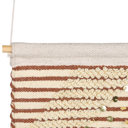 Handwoven Wall Hanging Red Beige With Sequins Tassels Geometric Pattern Boho Decor