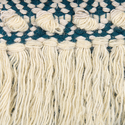 Dark Blue Beige Cotton Handwoven Wall Hanging With Tassels Geometric Boho Style Living Room Decor