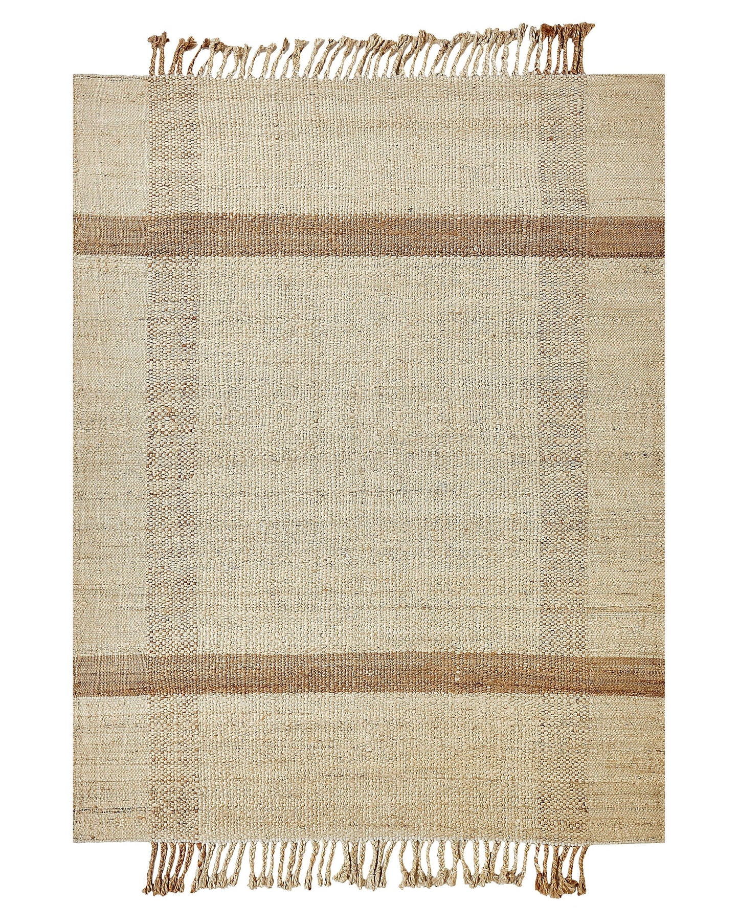 Jute Area Rug 140 x 200 Beige With Tassels Geometric Pattern