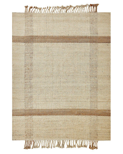 Jute Area Rug 140 x 200 Beige With Tassels Geometric Pattern
