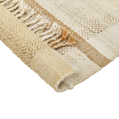 Jute Area Rug 140 x 200 Beige With Tassels Geometric Pattern