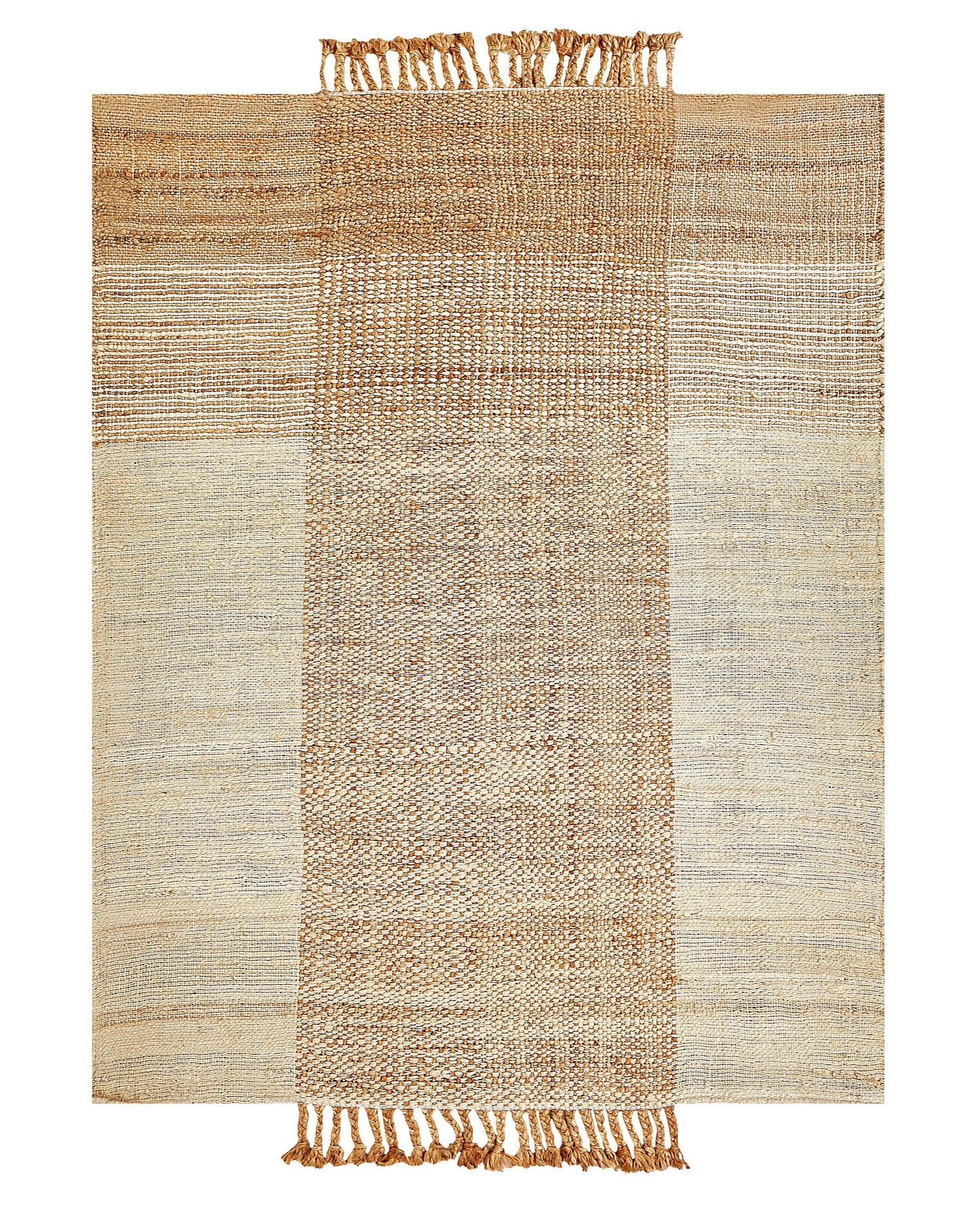 Beige Jute Area Rug 140 x 200 Tassels Geometric Handwoven Boho