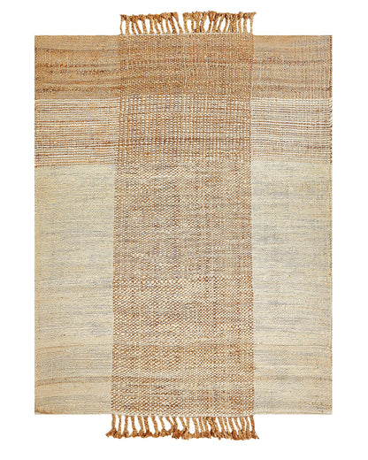 Beige Jute Area Rug 140 x 200 Tassels Geometric Handwoven Boho