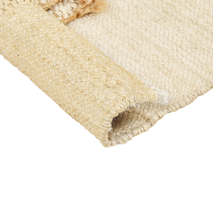 Beige Jute Area Rug 140 x 200 Tassels Geometric Handwoven Boho