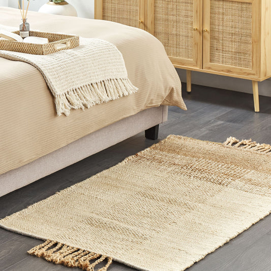 Beige Jute Area Rug Handwoven Rectangular 80 x 150cm Tassels