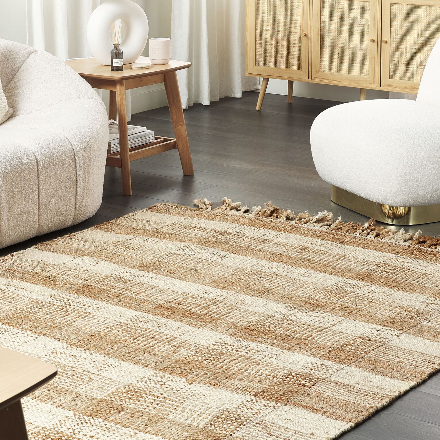 Jute Area Rug Beige 140 x 200 Tassels Geometric