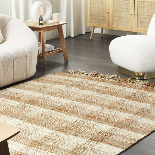 Jute Area Rug Beige 140 x 200 Tassels Geometric