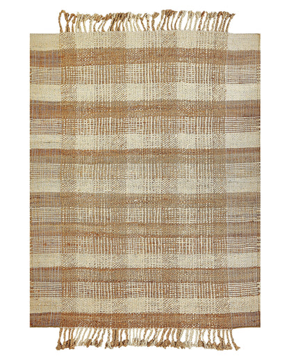 Jute Area Rug Beige 140 x 200 Tassels Geometric
