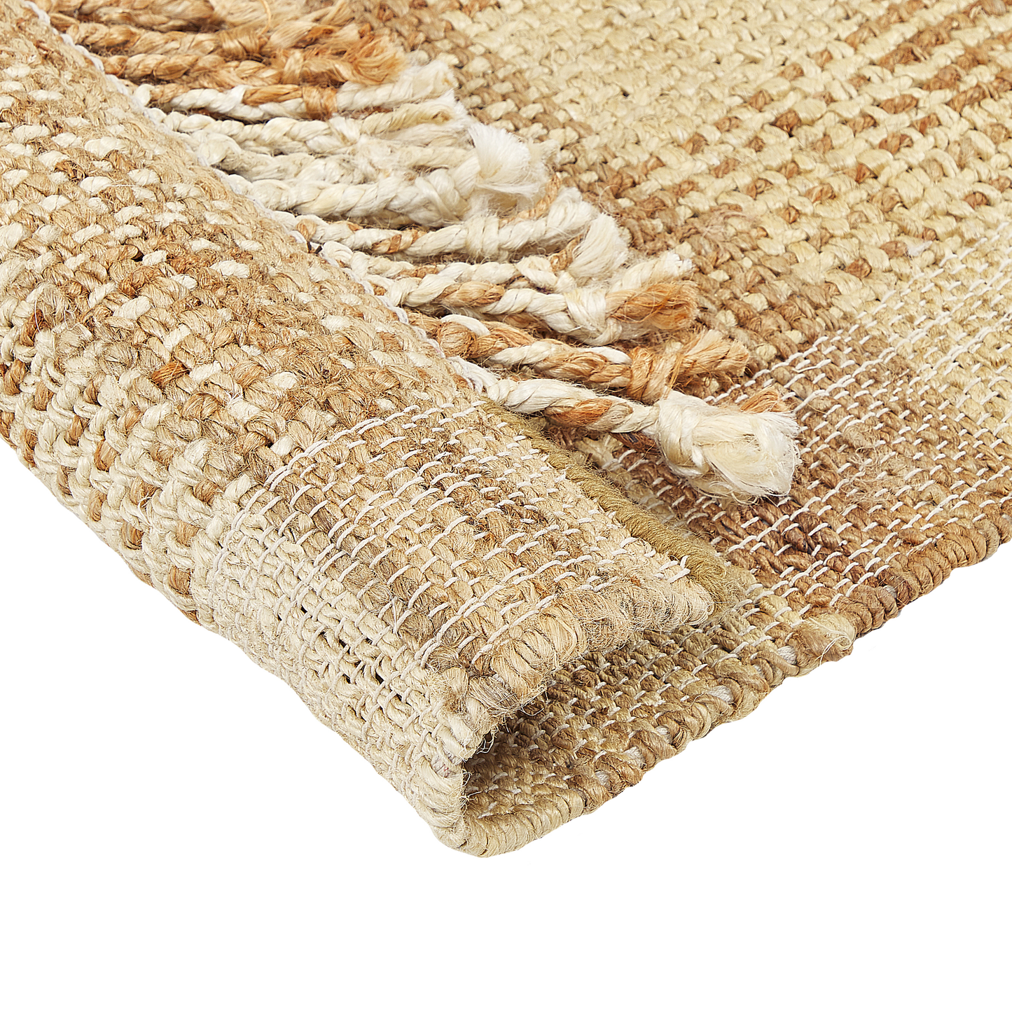 Jute Area Rug Beige 140 x 200 Tassels Geometric