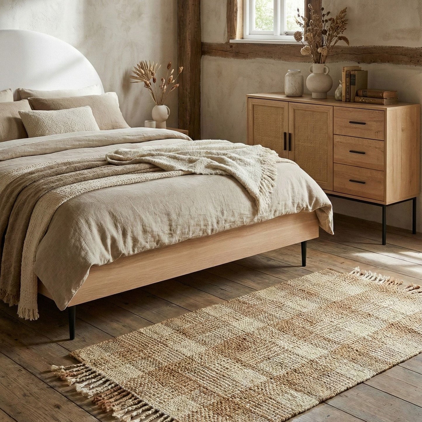 Boho Jute Area Rug 80 x 150cm Beige With Tassels Handwoven For Living Room And Bedroom Decor
