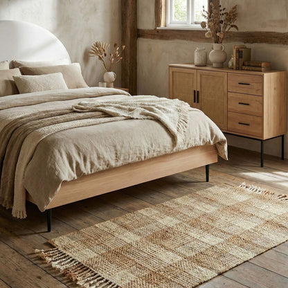 Boho Jute Area Rug 80 x 150cm Beige With Tassels Handwoven For Living Room And Bedroom Decor