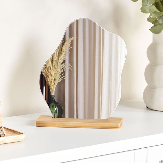 Luna Home Irregular Shape Standing Mirror Bamboo Wood 22 x 19cm